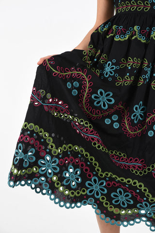 Vestito in Cotone con Ricamo Floreale e Sottoveste