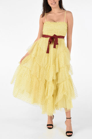 Tulle Flounced Dress with Jewel Details