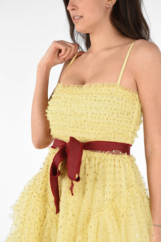 Tulle Flounced Dress with Jewel Details