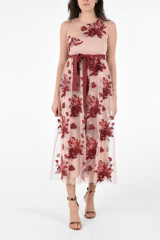 Floral Embroidered Long Sleeve Dress with Belt