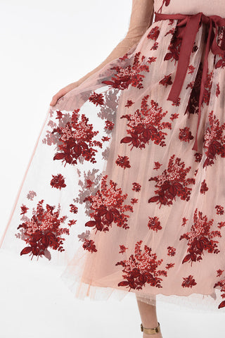 Floral Embroidered Long Sleeve Dress with Belt