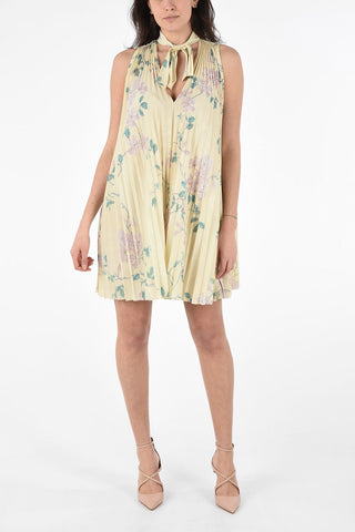 Floral Print Sleeveless Mini Dress with Bow Neck