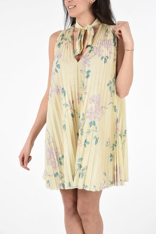 Floral Print Sleeveless Mini Dress with Bow Neck