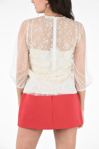 Floral Printed Tulle Blouse with Petticoat 