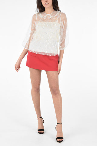 Floral Printed Tulle Blouse with Petticoat 
