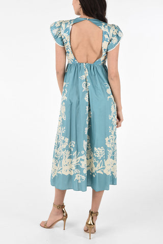Cotton Floral Print Dress with Back Neckline
