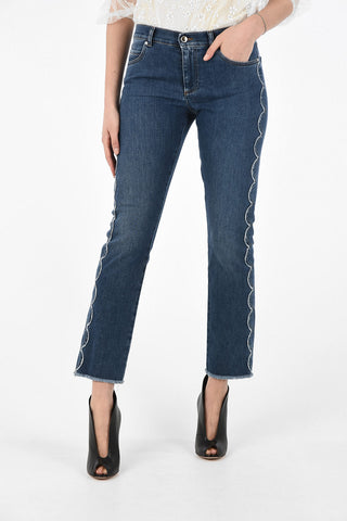 High Waist Slim Fit Jeans with Floral Trimmings