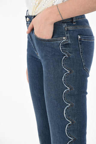High Waist Slim Fit Jeans with Floral Trimmings