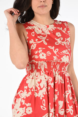 Floral Cotton A-Line Dress with Elastic Waist Band 
