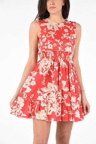 Floral Cotton A-Line Dress with Elastic Waist Band 