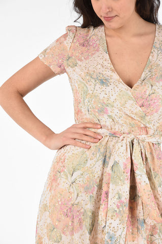 Floral Printed Dress with Lurex Details and Belt 