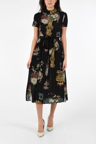 Silk Floral Printed Turtle Neck Dress
