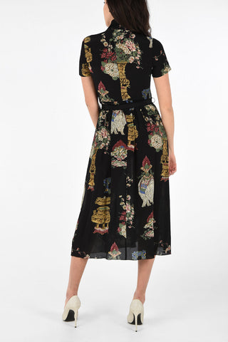 Silk Floral Printed Turtle Neck Dress