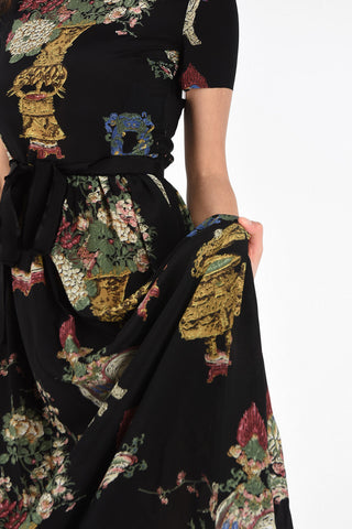 Silk Floral Printed Turtle Neck Dress