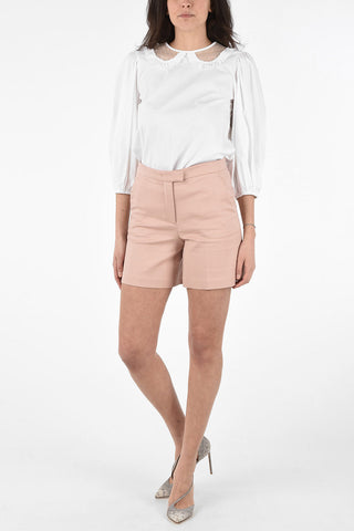 Stretch Cotton High Waist Shorts with Hidden Closure 