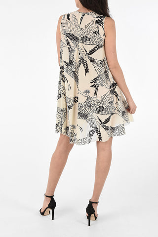Printed Shift Dress with Waist Drawstring Closure