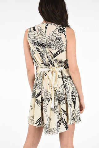 Printed Shift Dress with Waist Drawstring Closure