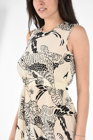 Printed Shift Dress with Waist Drawstring Closure