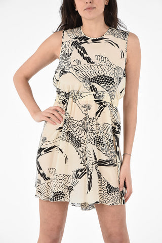 Printed Shift Dress with Waist Drawstring Closure