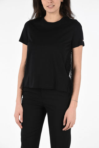 Cotton Crew-Neck T-Shirt with Tulle Application 