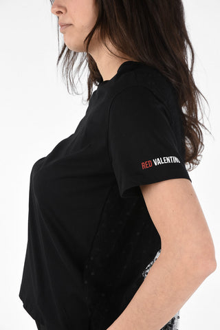 Cotton Crew-Neck T-Shirt with Tulle Application 