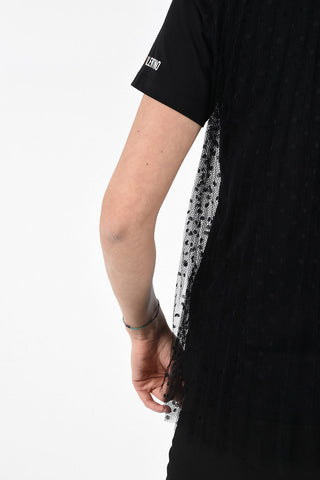 Cotton Crew-Neck T-Shirt with Tulle Application 