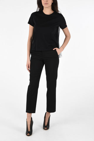 Cotton Crew-Neck T-Shirt with Tulle Application 