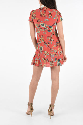 Floral Printed Silk Mini Dress with Bow Neck 