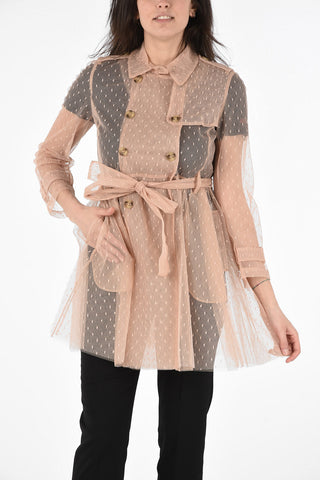 Tulle Double-Breasted Trench with Belt
