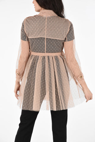 Tulle Double-Breasted Trench with Belt