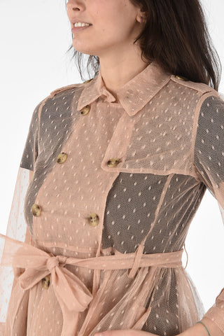 Tulle Double-Breasted Trench with Belt
