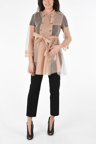 Tulle Double-Breasted Trench with Belt