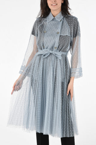 Tulle Double-Breasted Trench with Belt
