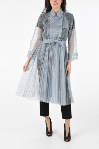 Tulle Double-Breasted Trench with Belt