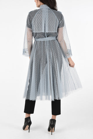 Tulle Double-Breasted Trench with Belt