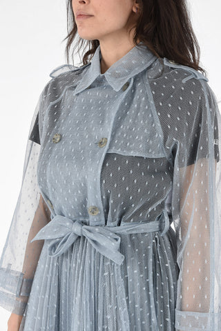 Tulle Double-Breasted Trench with Belt