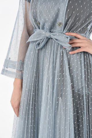 Tulle Double-Breasted Trench with Belt