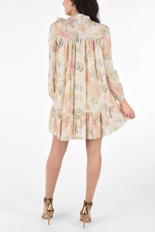 Floral Printed Mini Dress with Lurex Detail and Flush Pockets