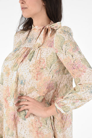 Floral Printed Mini Dress with Lurex Detail and Flush Pockets