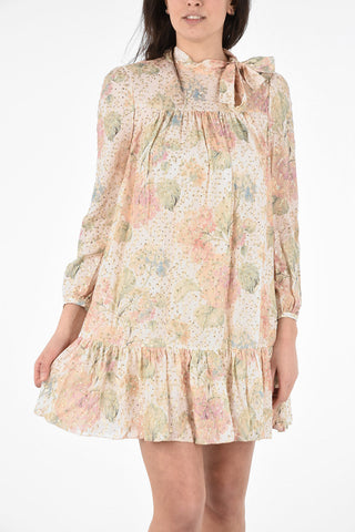 Floral Printed Mini Dress with Lurex Detail and Flush Pockets