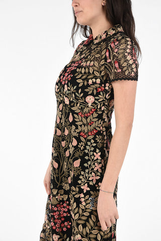 Vestito a Maniche Corte con Ricamo Floreale e Sottoveste