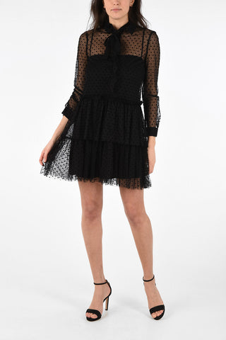 Tulle Polka Dot Flounced Mini Dress with Bow 