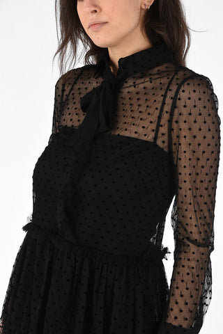 Tulle Polka Dot Flounced Mini Dress with Bow 