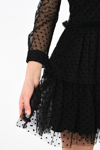 Tulle Polka Dot Flounced Mini Dress with Bow 