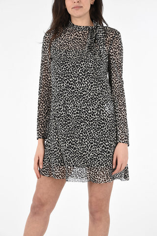 Mini Dress in Seta Animalier con Sottoveste e Fiocco 