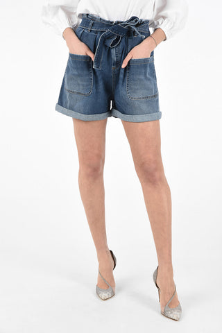 Denim High Waist Shorts with Belt 