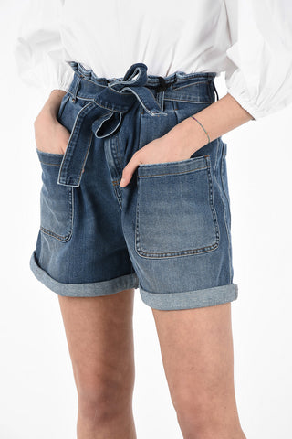 Denim High Waist Shorts with Belt 