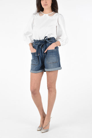Denim High Waist Shorts with Belt 