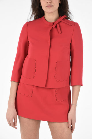 Floral Patch Pocket Bolero Jacket with Hidden Button Closure