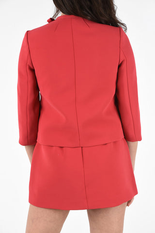 Floral Patch Pocket Bolero Jacket with Hidden Button Closure